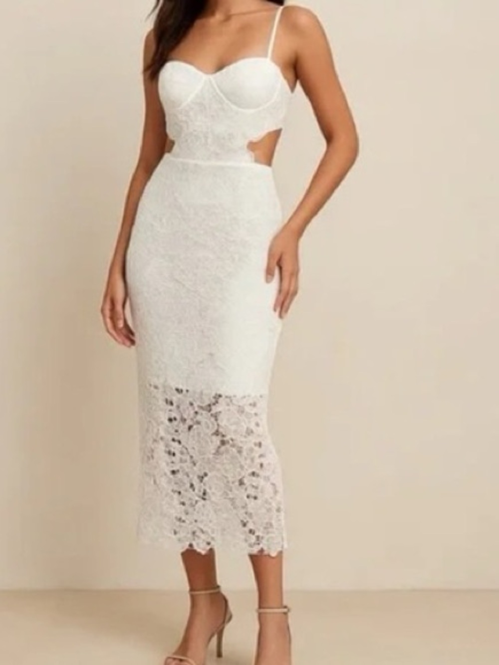 Mable White Lace Cutout Bustier Midi Dress